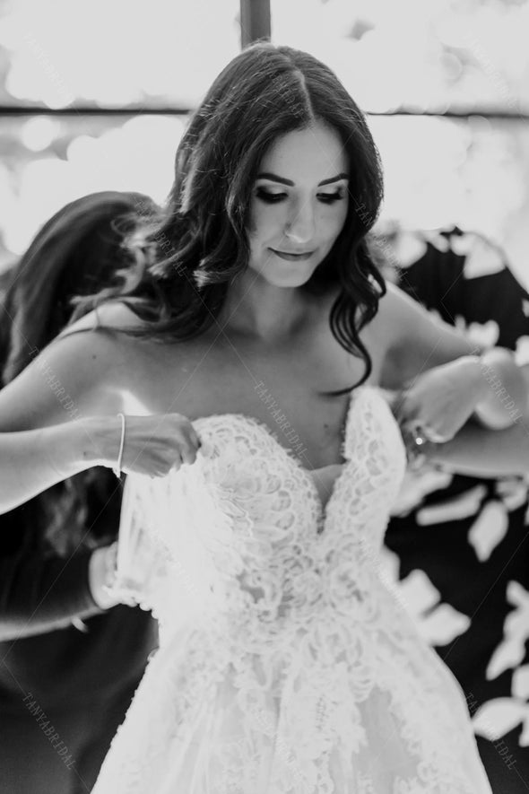 Luxury Boho A Line Elegant Lace Wedding Bridal Gowns Vestido De Noivas DW531