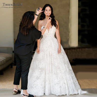 Luxury Boho A Line Elegant Lace Wedding Bridal Gowns Vestido De Noivas DW531