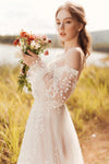 Leaf Lace Wedding Dresses Lantern Sleeve Boho Charming Engagement Noivas DW542