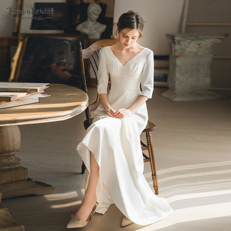 Beach Wedding Dresses V Neck Half Sleeves DW290 TANYA BRIDAL Beach Wedding Dresses V Neck Half Sleeves DW290 TANYA BRIDAL