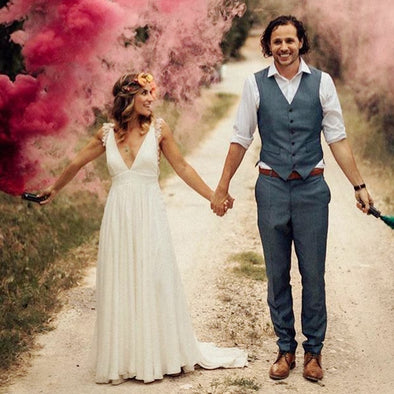 Simple A Line V Neck Summer Bohemian Wedding Dresses TB1403