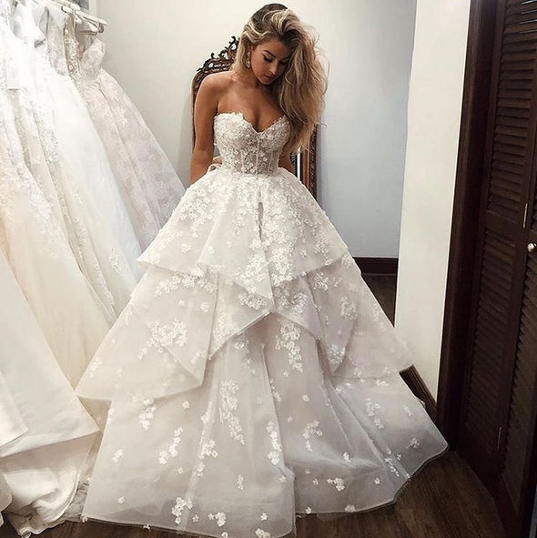 tiered wedding dress lace Tiered Lace Flowers Wedding Dresses TB1409 – TANYA BRIDAL