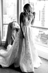 A Line Lace Wedding Dress Luxury V Neck Lace Appliques TB1415