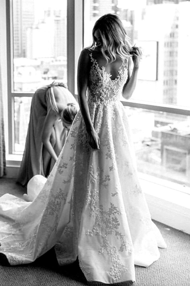luxury a line wedding dresses Luxury Lace Chic Halter A-Line Bohemian Wedding Dress with Slit Bridal Gowns Diamond White / 16