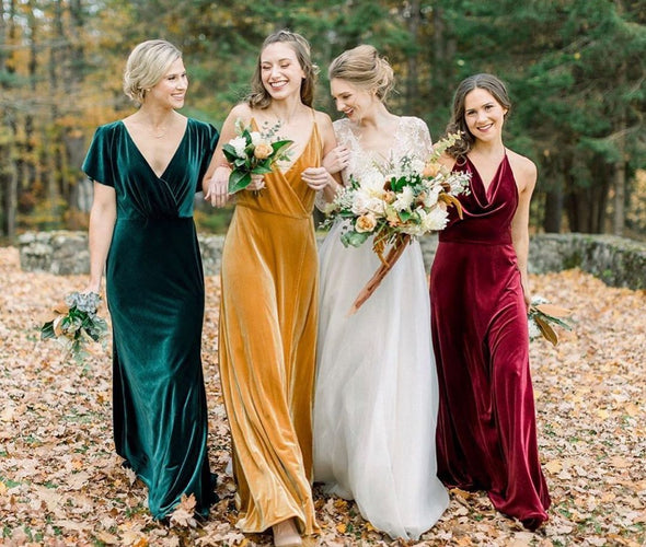 Velvet Elegant Long Bridesmaid Dresses TB1463