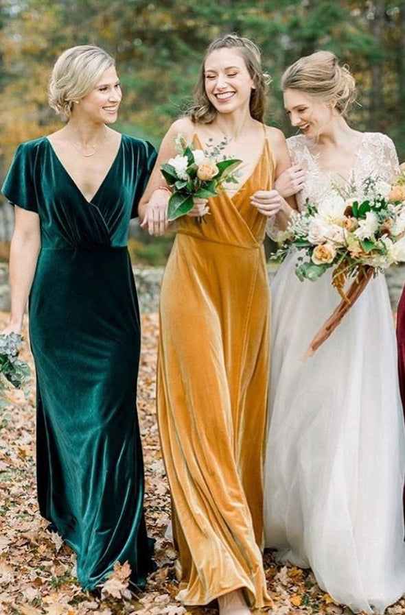 Velvet Elegant Long Bridesmaid Dresses TB1463