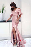 Dusty Pink Mermaid Long Evening Dresses With Bling Belt