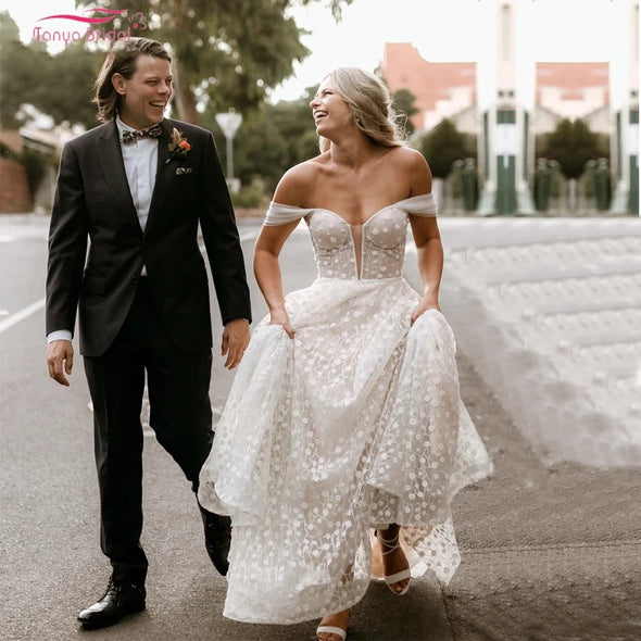 Flower Lace Emboridery Wedding Dresses Off-The-Shoulder ZW454