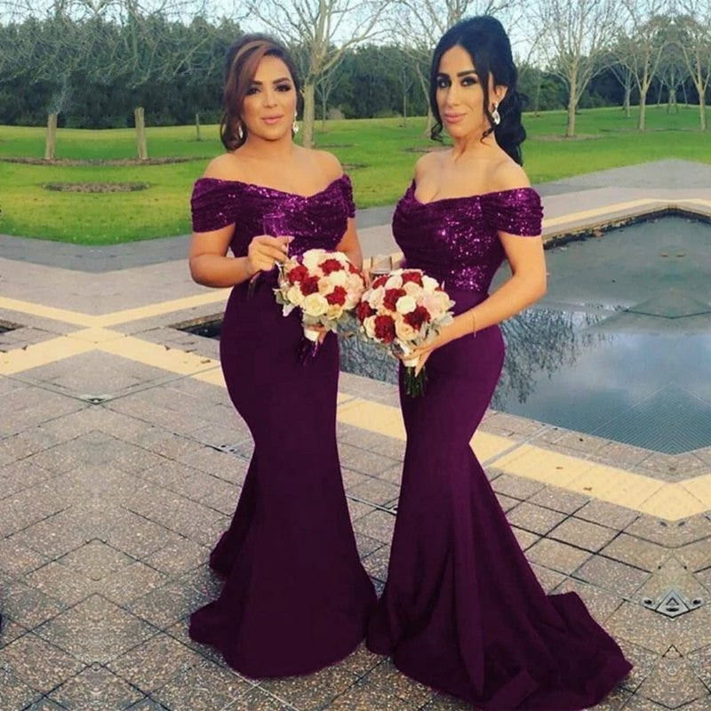 Sequin Mermaid Bridesmaid Dresses Off Shoulder Wedding Guest Dress TB1380 Sequin Mermaid Bridesmaid Dresses Off Shoulder Wedding Guest Dress TB1380
