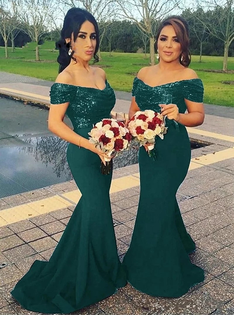 Sequin Mermaid Bridesmaid Dresses Off Shoulder Wedding Guest Dress TB1380 Sequin Mermaid Bridesmaid Dresses Off Shoulder Wedding Guest Dress TB1380