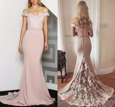 Dusty Pink Long Mermaid Lace Bridesmaid Dress TB1382