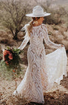 Lace Bateau Long Sleeves Boho Wedding Dress Sexy Backles TB1377
