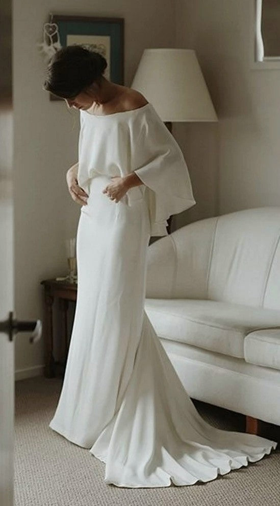A Line Satin Off The Shoulder Spring Summer Wedding Dress TB1378