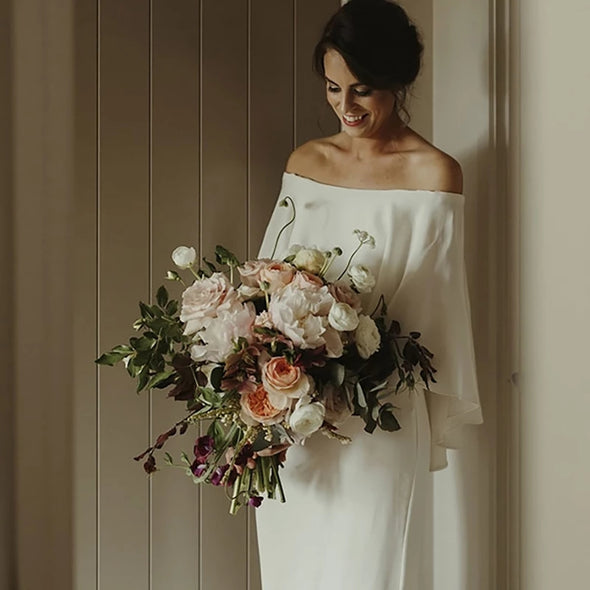 A Line Satin Off The Shoulder Spring Summer Wedding Dress TB1378