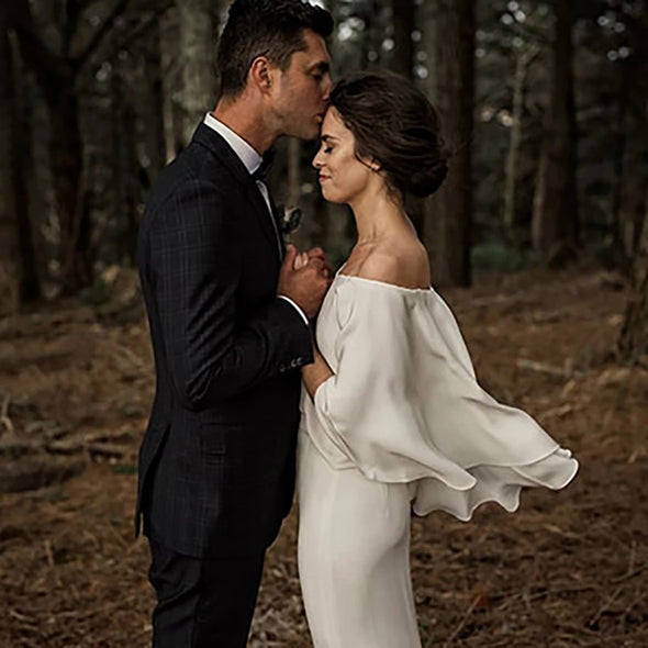 A Line Satin Off The Shoulder Spring Summer Wedding Dress TB1378