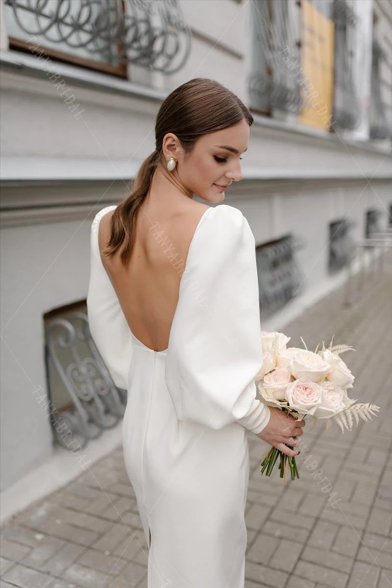 Lantern Sleeve Backless Mermaid Bridal Gowns TANYA BRIDAL Lantern Sleeve Backless Mermaid Bridal Gowns TANYA BRIDAL
