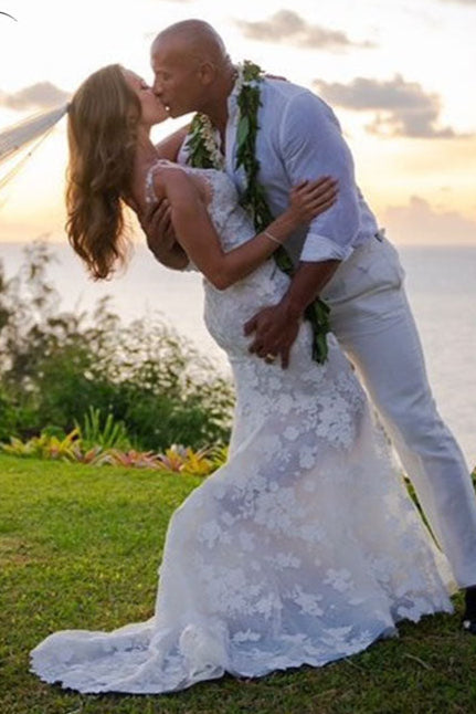 Lace Mermaid Bridal Wedding Gowns Sheer Neck DW193