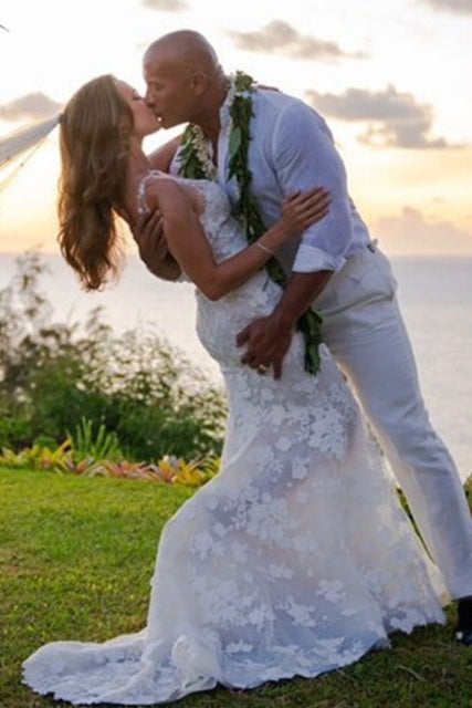 Lace Mermaid Bridal Wedding Gowns Sheer Neck DW193
