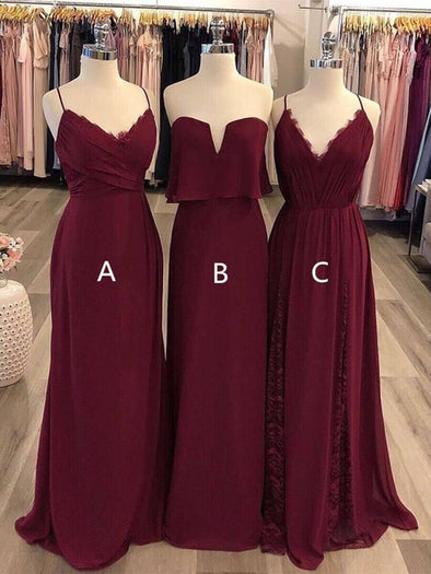 Burgundy Long Chiffon Bridesmaid Dress