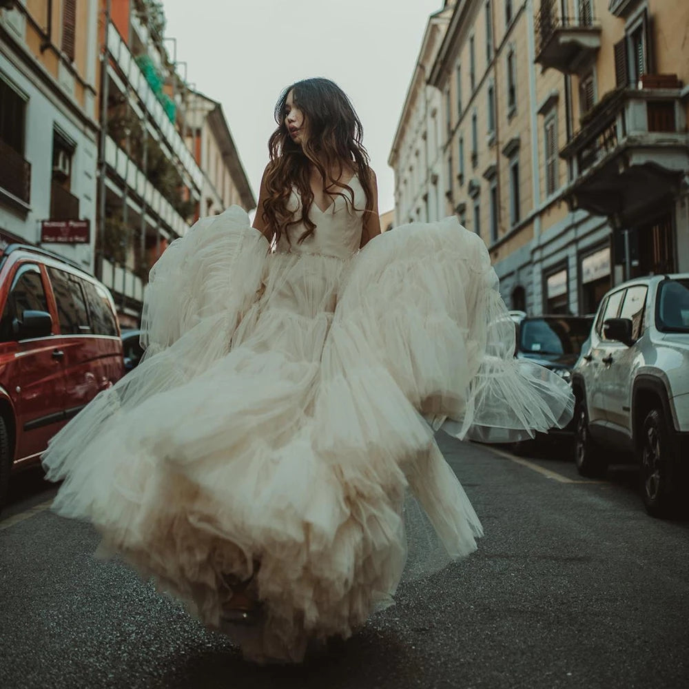 open back tulle wedding dress Lace Wedding Dress Long Sleeves 2026 Mermaid Tulle Long Ivory V-neck
