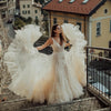 Tiered Tulle V Neck Wedding Dress Curled Ruffles Open Back