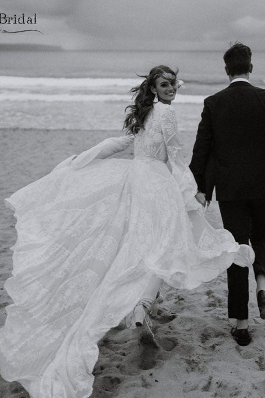 Timeless Wrap Wedding Dresses Dramatic Sleeve
