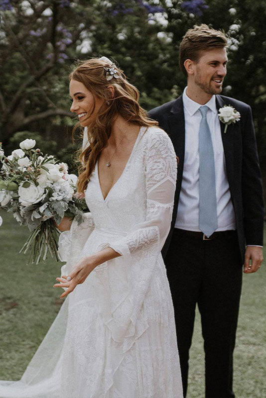 Timeless Wrap Wedding Dresses Dramatic Sleeve