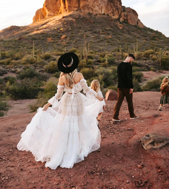 Two Pieces Boho Wedding Dresses Dot tulle Noivas Chic Unique Bridal Gowns DW630