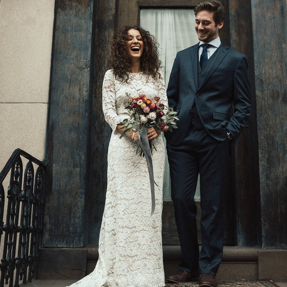 Two Pieces Lace Wedding Dresses Long Sleeve Mermaid Bridal Gowns Vinta TANYA BRIDAL Two Pieces Lace Wedding Dresses Long Sleeve Mermaid Bridal Gowns Vinta TANYA BRIDAL