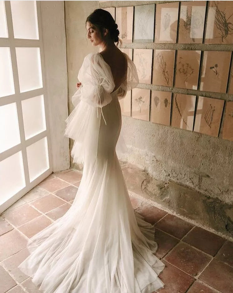 Simple Mermaid Wedding Dress Sexy Deep V Open Back 2201241442 TANYA BRIDAL Simple Mermaid Wedding Dress Sexy Deep V Open Back 2201241442 TANYA BRIDAL