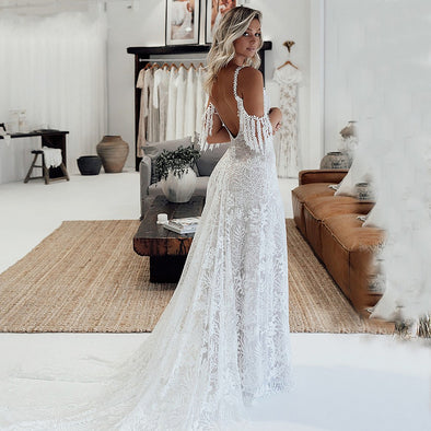 Unique Lace Wedding Dresses With Tassel Bohemian Elegant Bridal Gowns 2020 Chic Vestido de noivas DW364