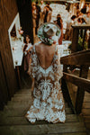 Unique Emboridery Lace Wedding Dresses Lantern Sleeve DW575