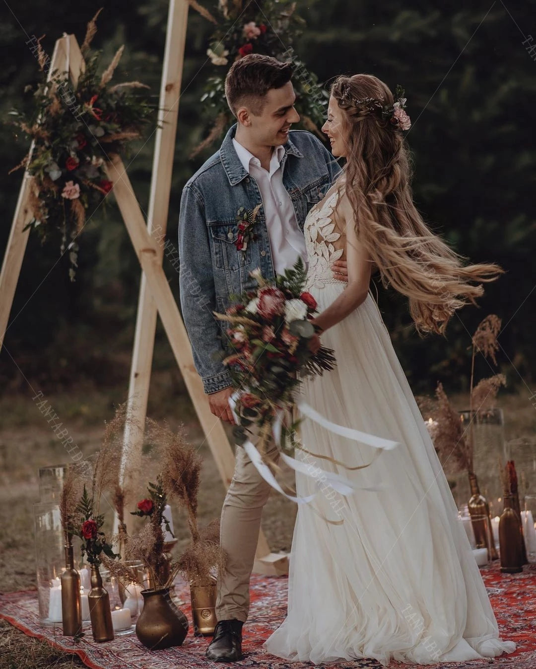Boho Wedding Dresses Sheer Neck A Line Backless Bridal Gowns DW519 TANYA BRIDAL Boho Wedding Dresses Sheer Neck A Line Backless Bridal Gowns DW519 TANYA BRIDAL