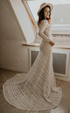 Lace Mermaid Long Sleeve V-Neck Bohemian Wedding Dresses Noivas DW546