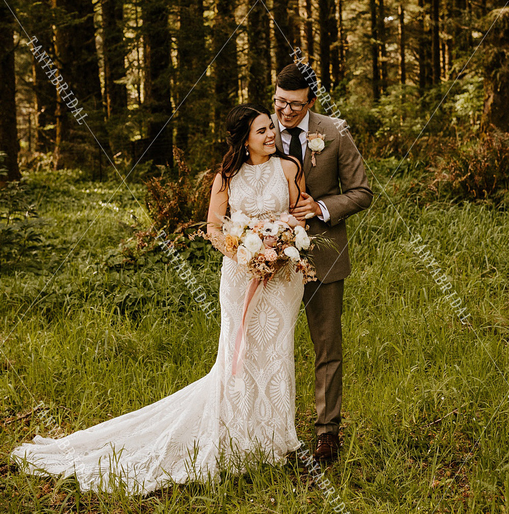 Unique Lace Mermaid Wedding Dresses Nude champagne lining elegant Beac TANYA BRIDAL Unique Lace Mermaid Wedding Dresses Nude champagne lining elegant Beac TANYA BRIDAL