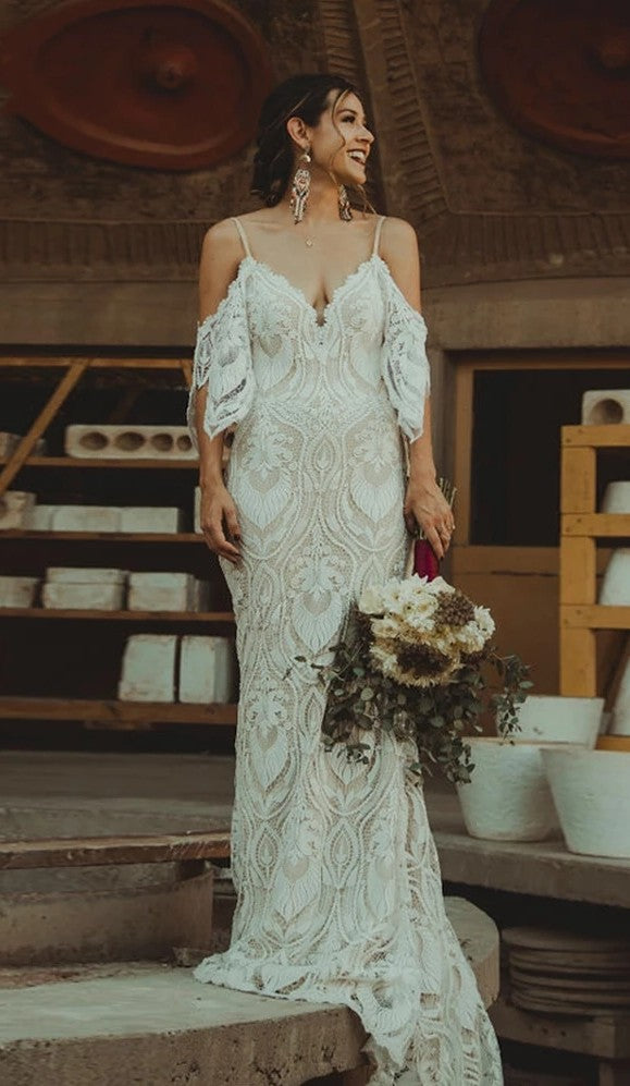 Lace Wedding Dresses Mermaid Champagne Lining Engagements Noivas ZW461