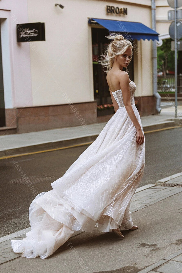 Unique Lace Wedding Dresses Champagne Lining Vestido De Noivas ZW501