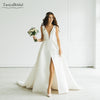 V-Neck A Line Wedding Dresses High Split Simple Satin Bridal Gowns Elegant Vestido de noivas DW324