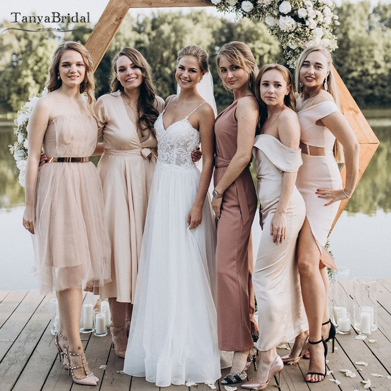 Ivory Beaded Lace Beach Wedding Dresses Backless A Line V Neck Bridal Dress  – SheerGirl