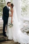 V-Neck Bohemian Beach Wedding Dresses Spaghetti Crystal Beaded Bridal Gowns