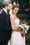 V-Neck Bohemian Beach Wedding Dresses Spaghetti Crystal Beaded Bridal Gowns