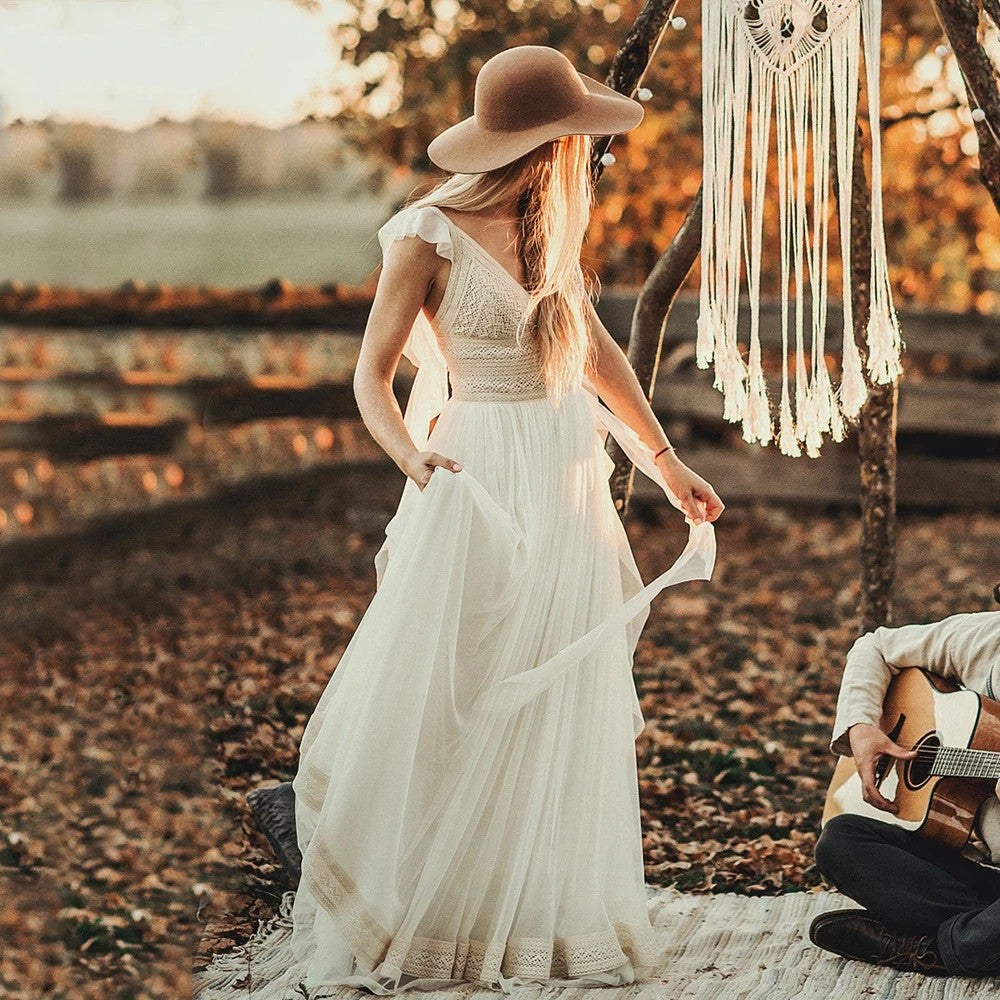 V-Neck Boho Wedding Dresse Bohemian Chic DW589 TANYA BRIDAL V-Neck Boho Wedding Dresse Bohemian Chic DW589 TANYA BRIDAL