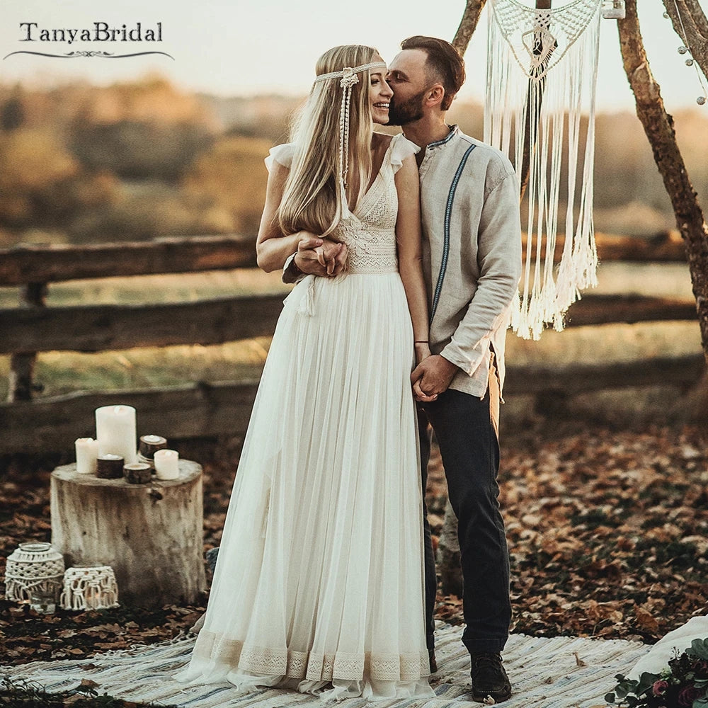 V-Neck Boho Wedding Dresse Bohemian Chic DW589  TANYA BRIDAL