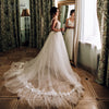 V-Neck Lace Beaded Wedding Dresses Dreamy Tulle Skirt Bridal Gowns Robe De Soriee DW225