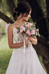 V-Neck Lace Beaded Wedding Dresses Dreamy Tulle Skirt Bridal Gowns Robe De Soriee DW225