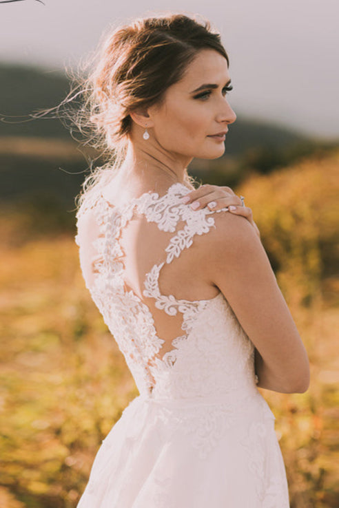 V-Neck Lace Wedding Dresses Sheer Back A Line Bridal Dresses DW217