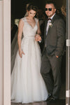 V-Neck Lace Wedding Dresses Sheer Back A Line Bridal Dresses DW217