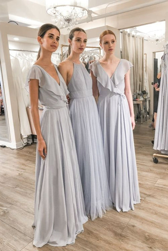 Simple Modest Long Chiffon Bridesmaid Dress