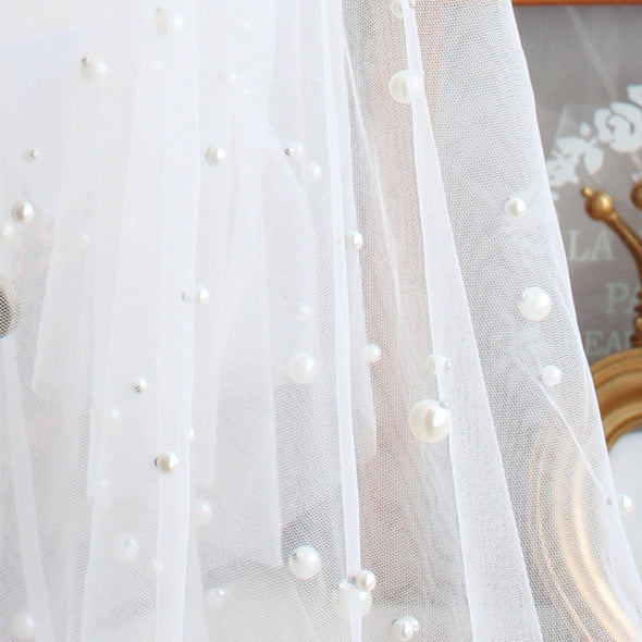 Pearl Bride Veil Ivory Double Layers Hand Sewing Metal Hair Comb Veil V607