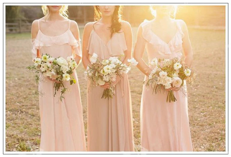 Simple Long Pink Ruffles Bridesmaid Dresses TANYA BRIDAL Simple Long Pink Ruffles Bridesmaid Dresses TANYA BRIDAL